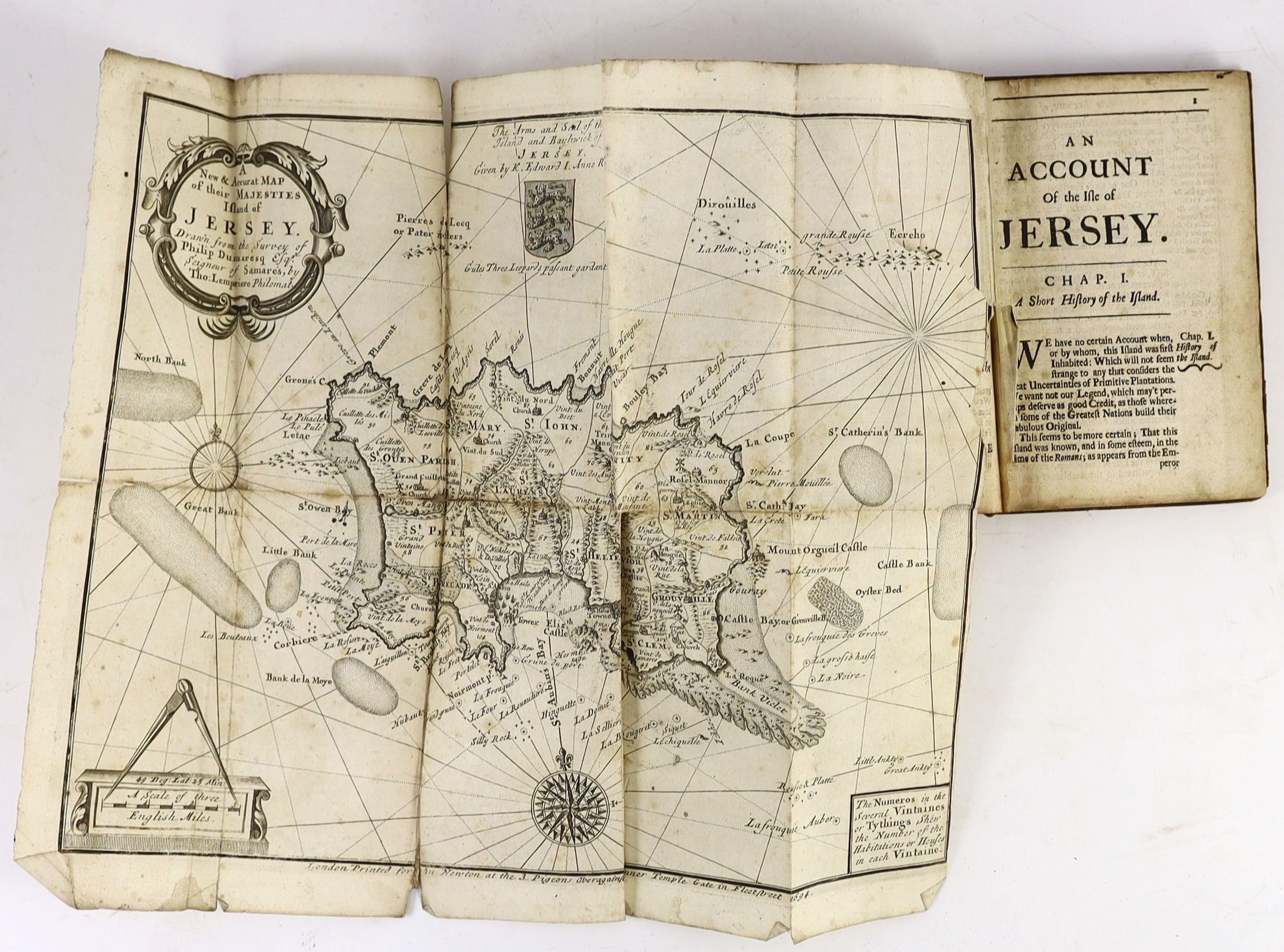 Falle, Philip - An Account of the Isle of Jersey, 8vo, calf, with folding map, John Newton, London, 1694